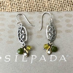 Silpada Sterling CZ Brass Green Dangle Earrings